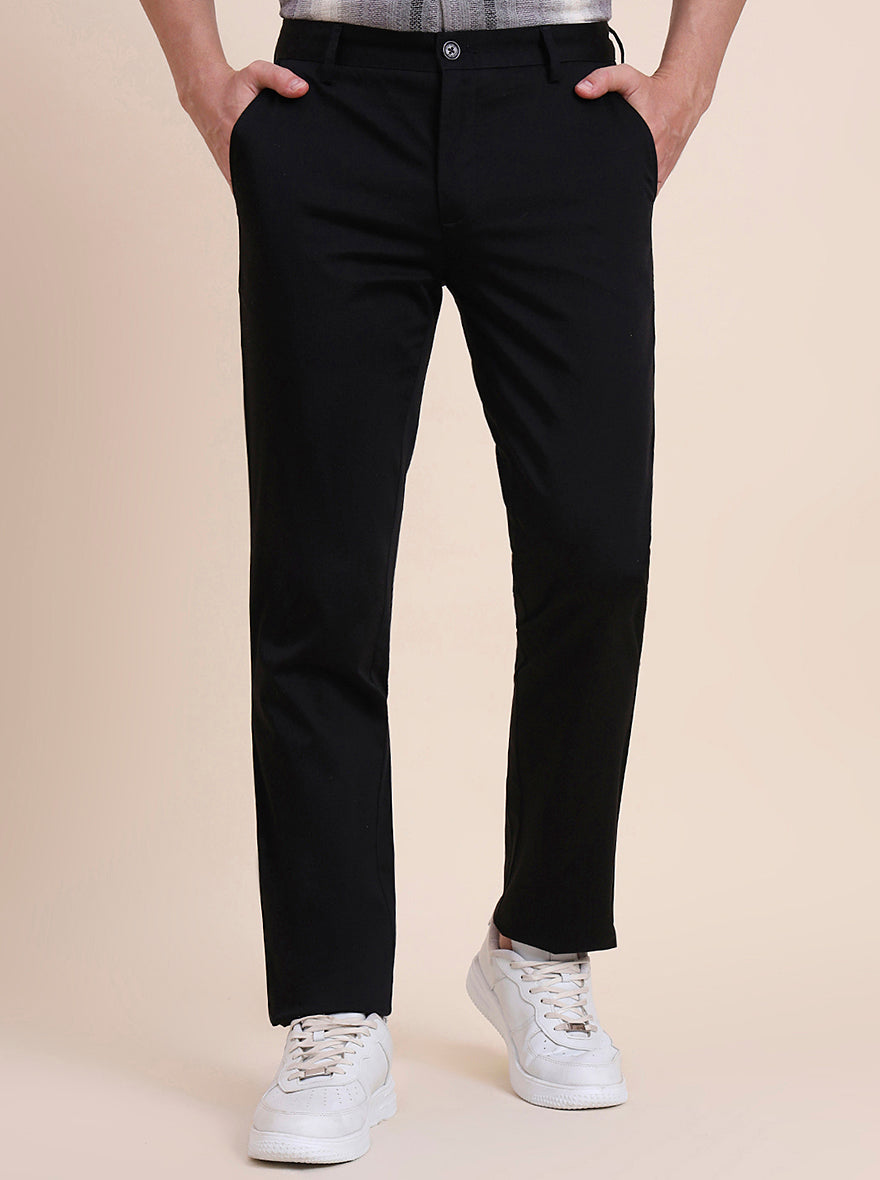 Black Solid Uno Fit Casual Trouser | JadeBlue