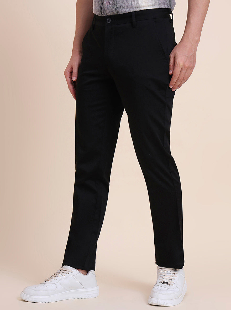 Black Solid Uno Fit Casual Trouser | JadeBlue