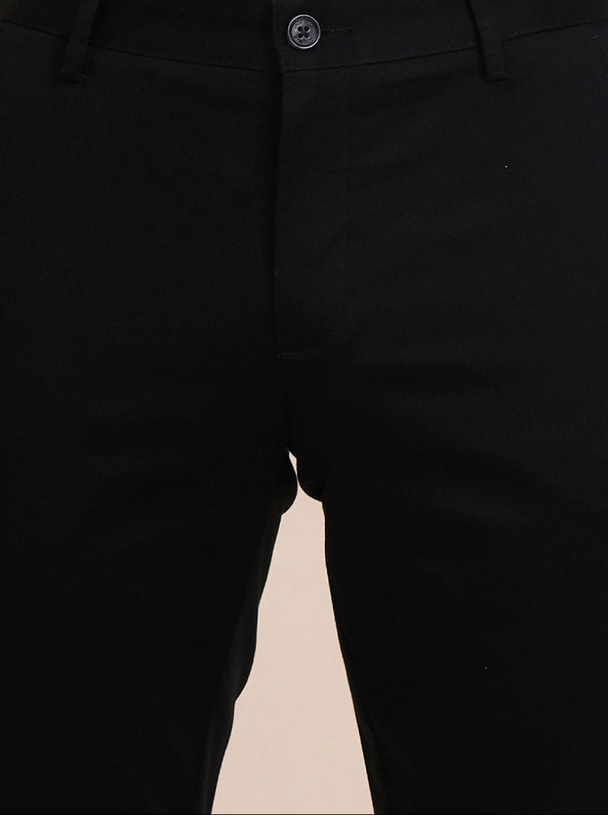 Black Solid Uno Fit Casual Trouser | JadeBlue
