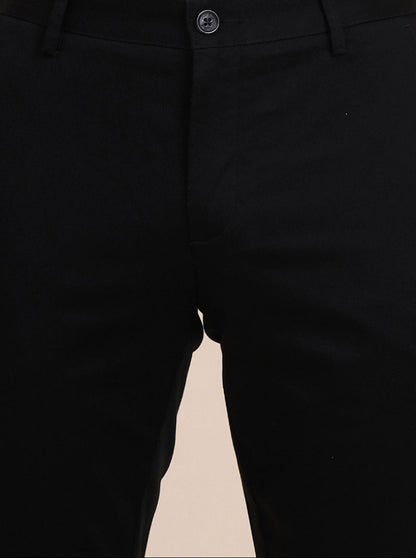 Black Solid Uno Fit Casual Trouser | JadeBlue