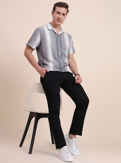 Black Solid Uno Fit Casual Trouser | JadeBlue