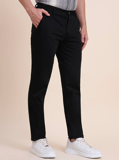 Black Solid Uno Fit Casual Trouser | JadeBlue