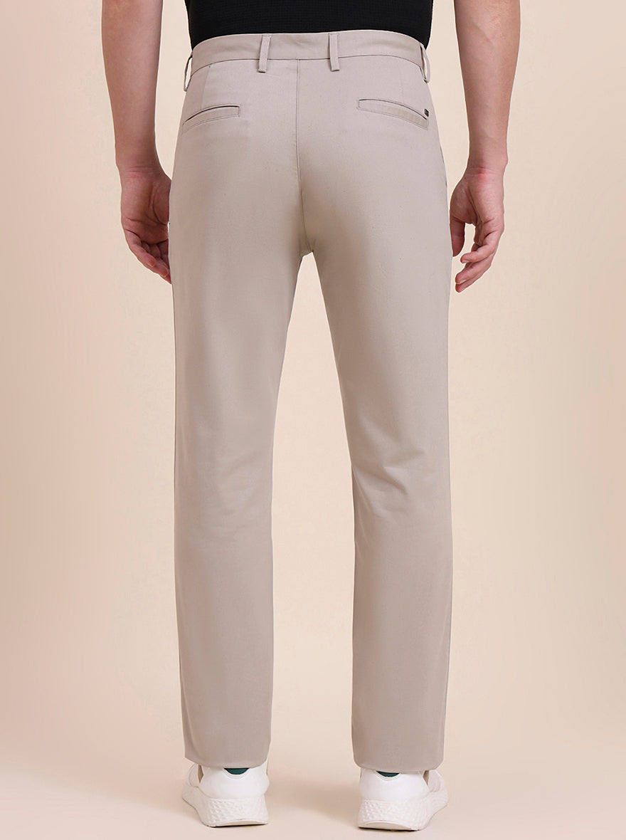 Beige Solid Uno Fit Casual Trouser | JadeBlue