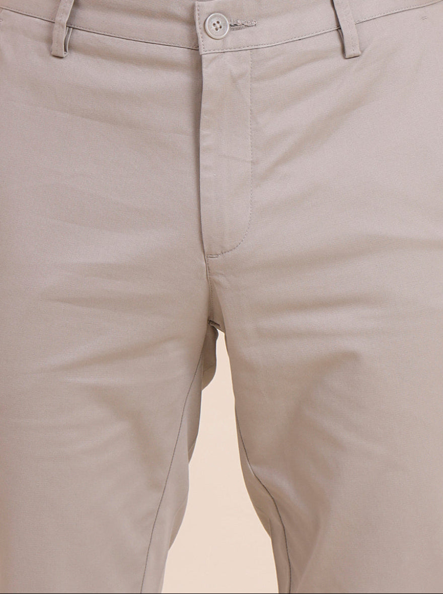 Beige Solid Uno Fit Casual Trouser | JadeBlue