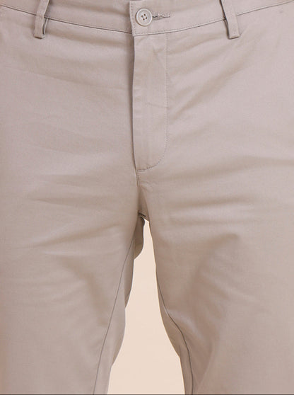 Beige Solid Uno Fit Casual Trouser | JadeBlue