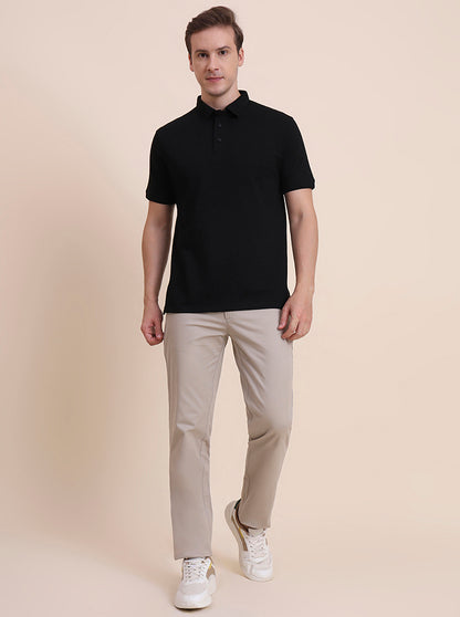 Beige Solid Uno Fit Casual Trouser | JadeBlue