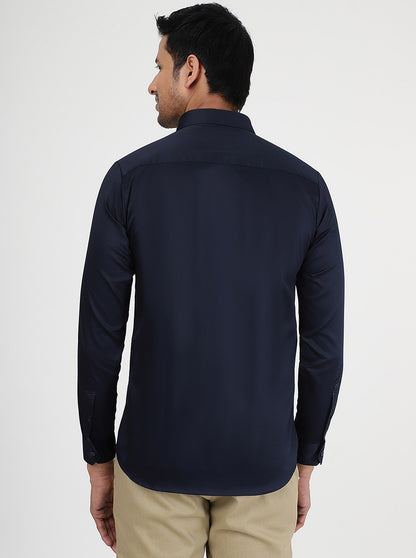 Navy Blue Solid Slim Fit Casual Shirt | JadeBlue