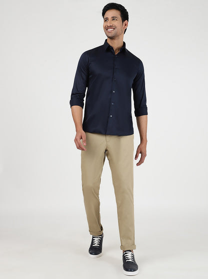 Navy Blue Solid Slim Fit Casual Shirt | JadeBlue