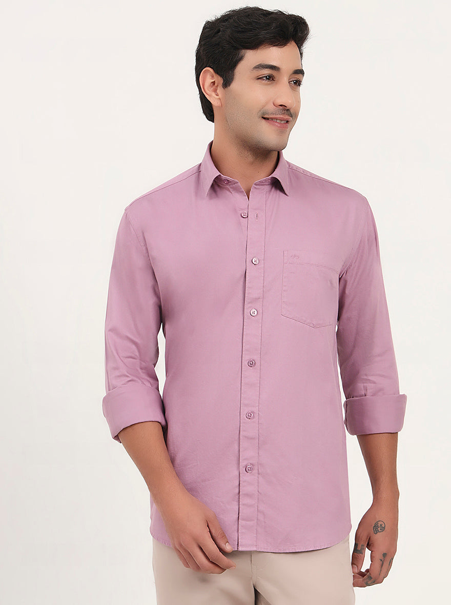 Lavender Solid Slim Fit Semi Casual Shirt | JadeBlue