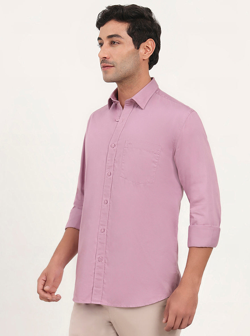 Lavender Solid Slim Fit Semi Casual Shirt | JadeBlue