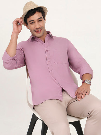 Lavender Solid Slim Fit Semi Casual Shirt | JadeBlue
