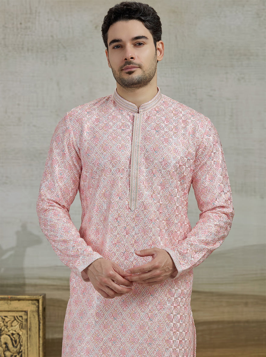 Pink & Cream Printed Kurta Pajama | Virasana