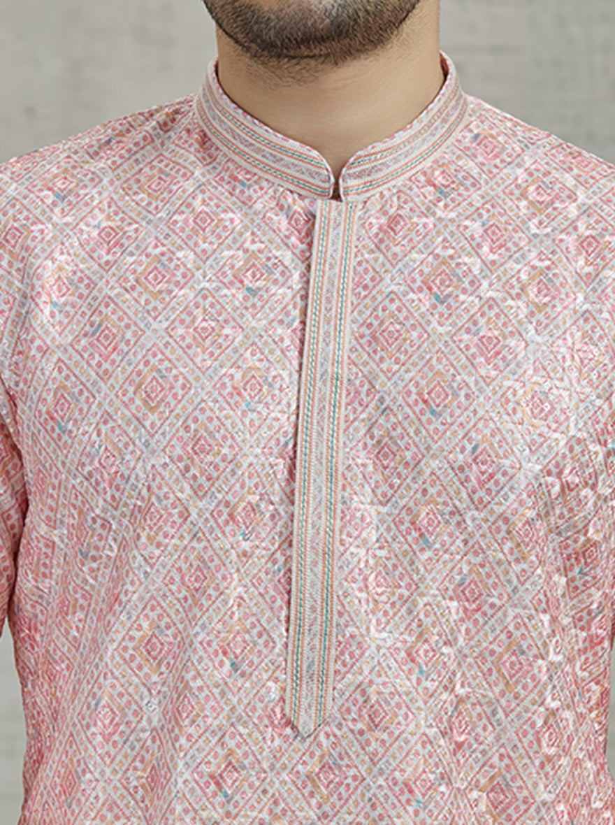 Pink & Cream Printed Kurta Pajama | Virasana