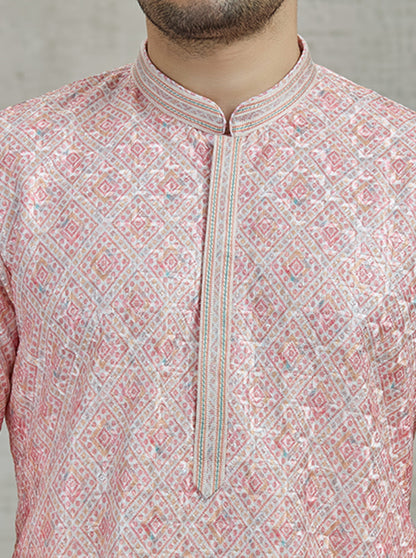 Pink & Cream Printed Kurta Pajama | Virasana