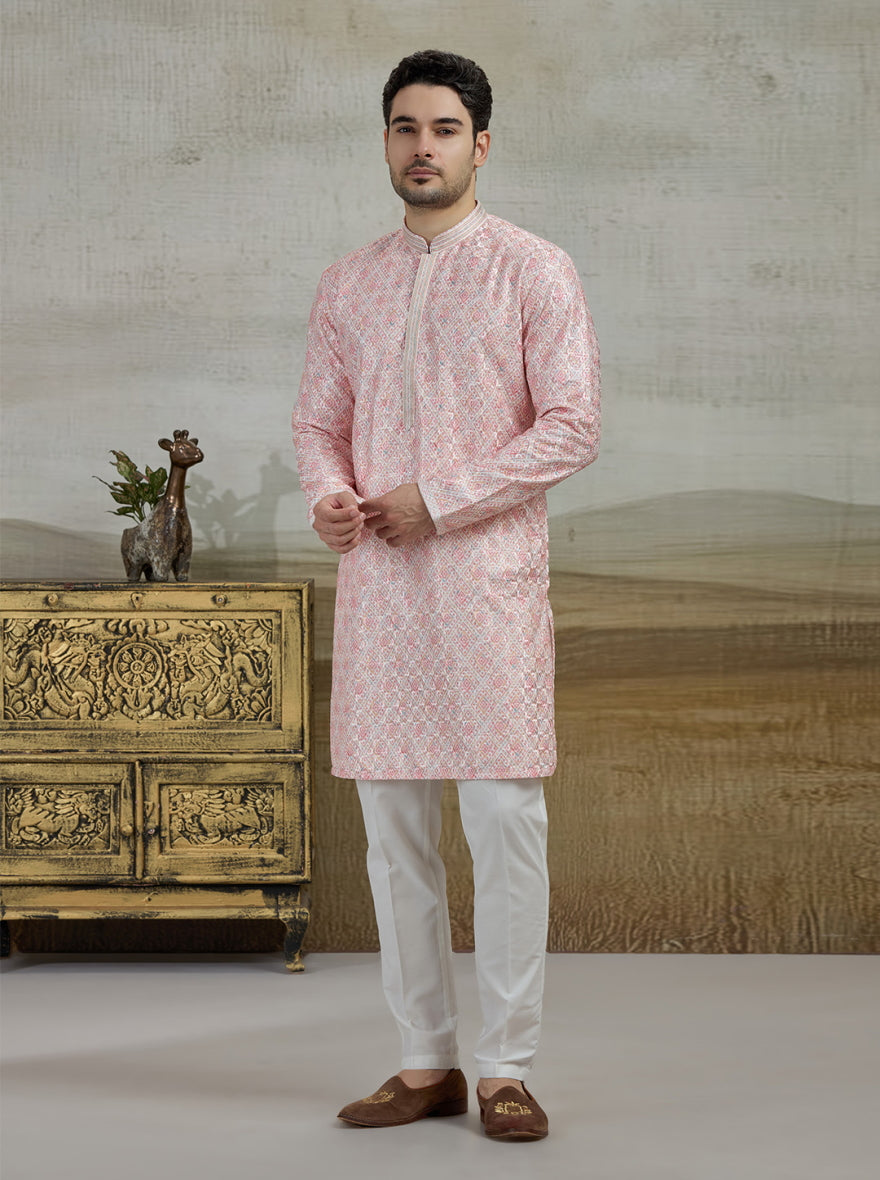 Pink & Cream Printed Kurta Pajama | Virasana