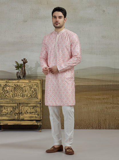 Pink & Cream Printed Kurta Pajama | Virasana