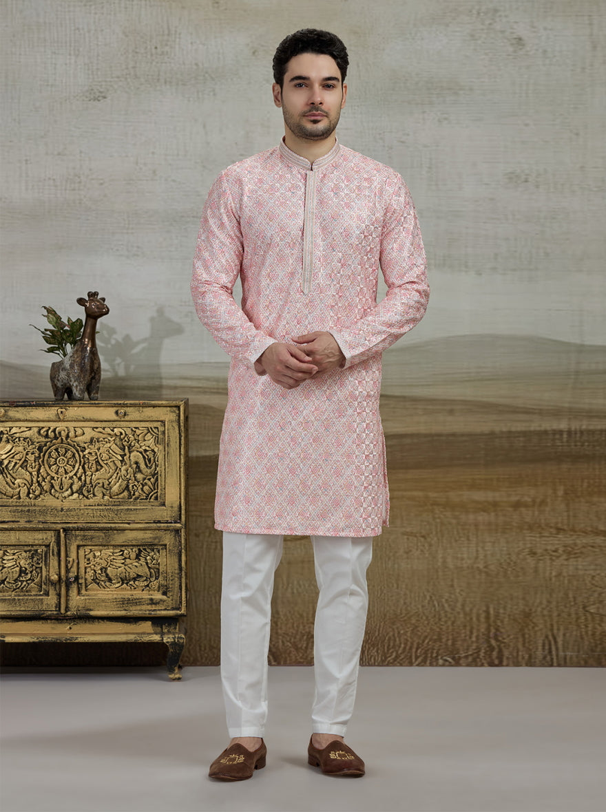 Pink & Cream Printed Kurta Pajama | Virasana