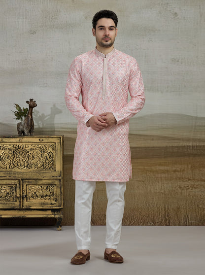 Pink & Cream Printed Kurta Pajama | Virasana