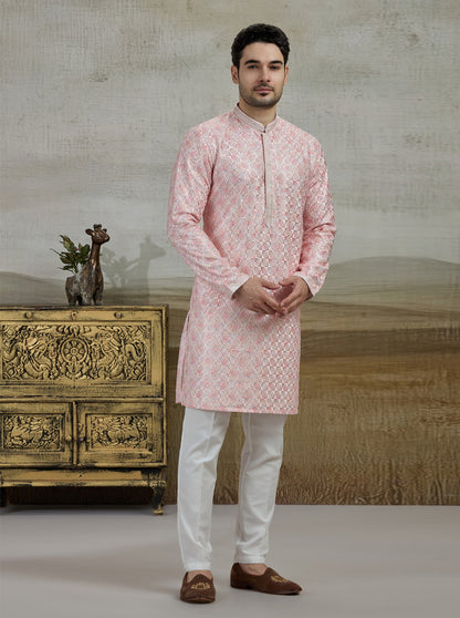 Pink & Cream Printed Kurta Pajama | Virasana