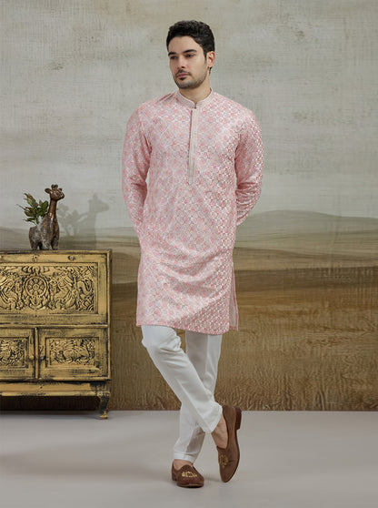 Pink & Cream Printed Kurta Pajama | Virasana