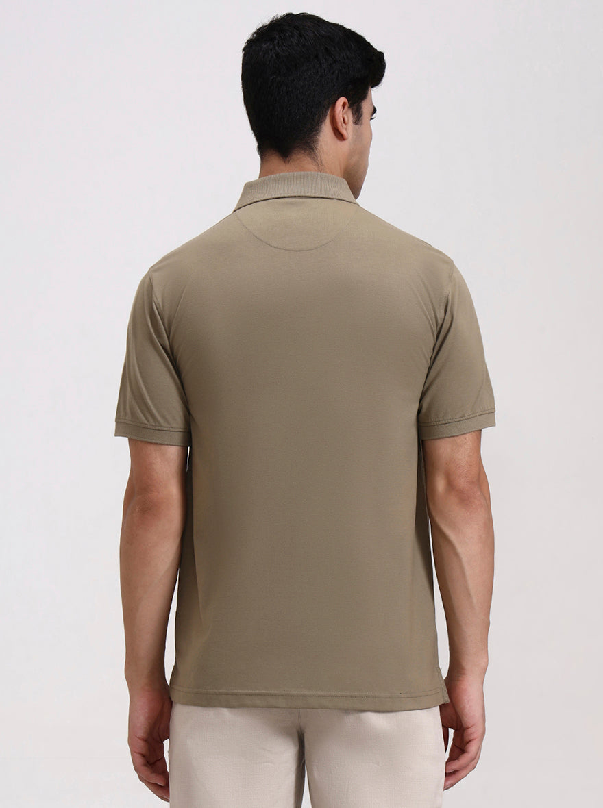 Olive Green Solid Regular Fit Polo T-Shirt | Greenfibre