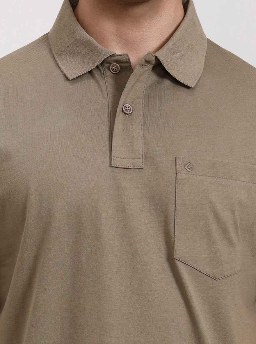 Olive Green Solid Regular Fit Polo T-Shirt | Greenfibre