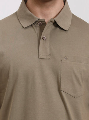 Olive Green Solid Regular Fit Polo T-Shirt | Greenfibre