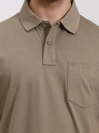 Olive Green Solid Regular Fit Polo T-Shirt | Greenfibre