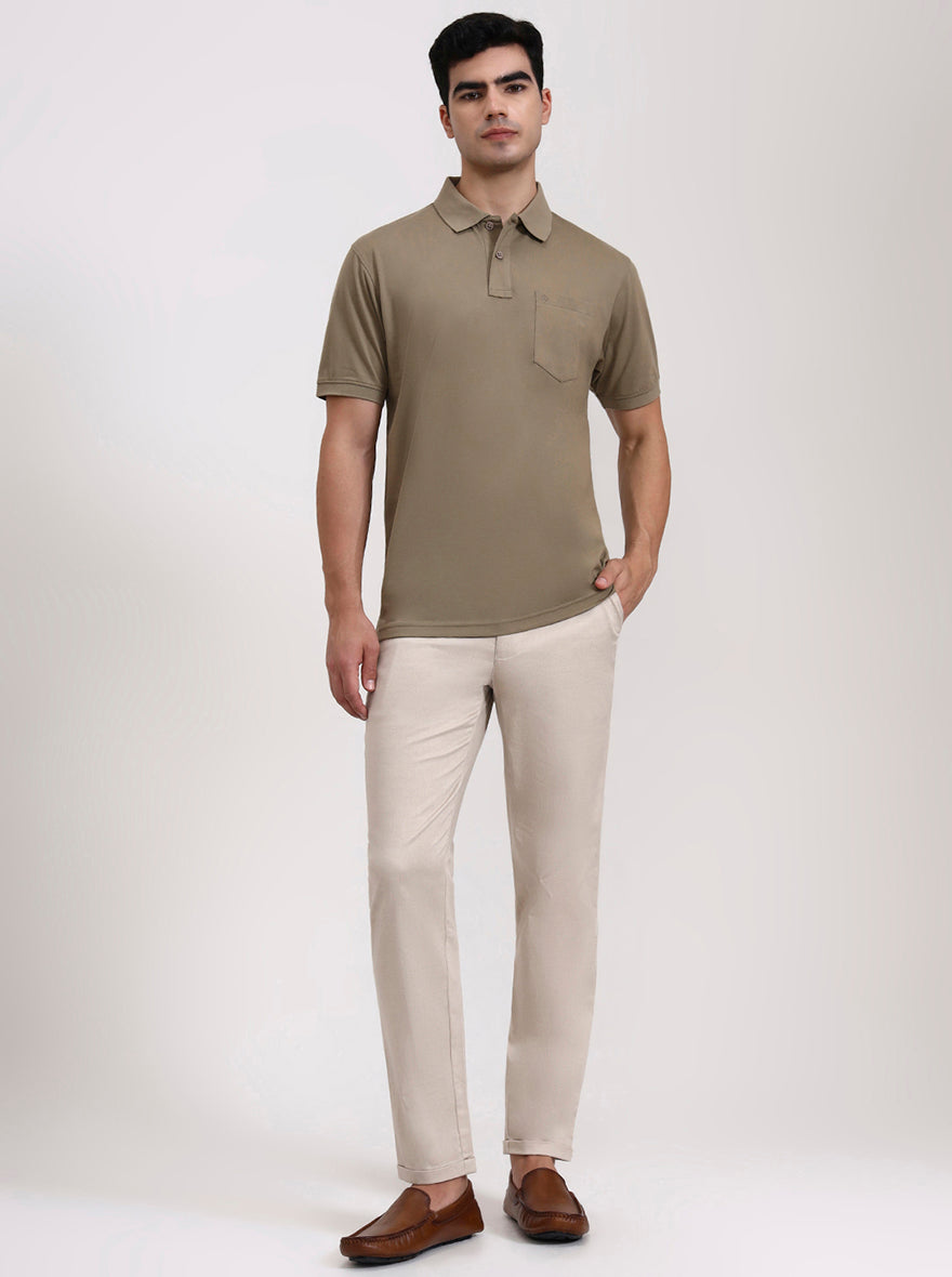 Olive Green Solid Regular Fit Polo T-Shirt | Greenfibre