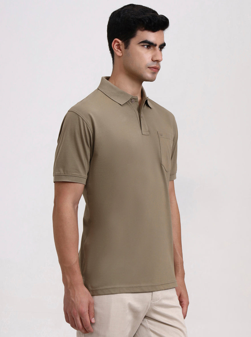 Olive Green Solid Regular Fit Polo T-Shirt | Greenfibre