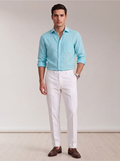 Sky Blue Striped Slim Fit Formal Shirt | JadeBlue