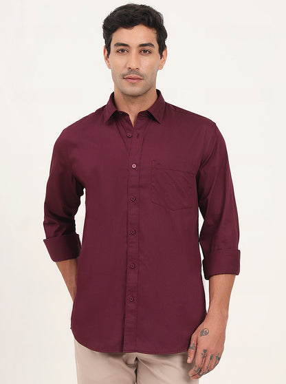 Wine Solid Slim Fit Semi Casual Shirt | JadeBlue