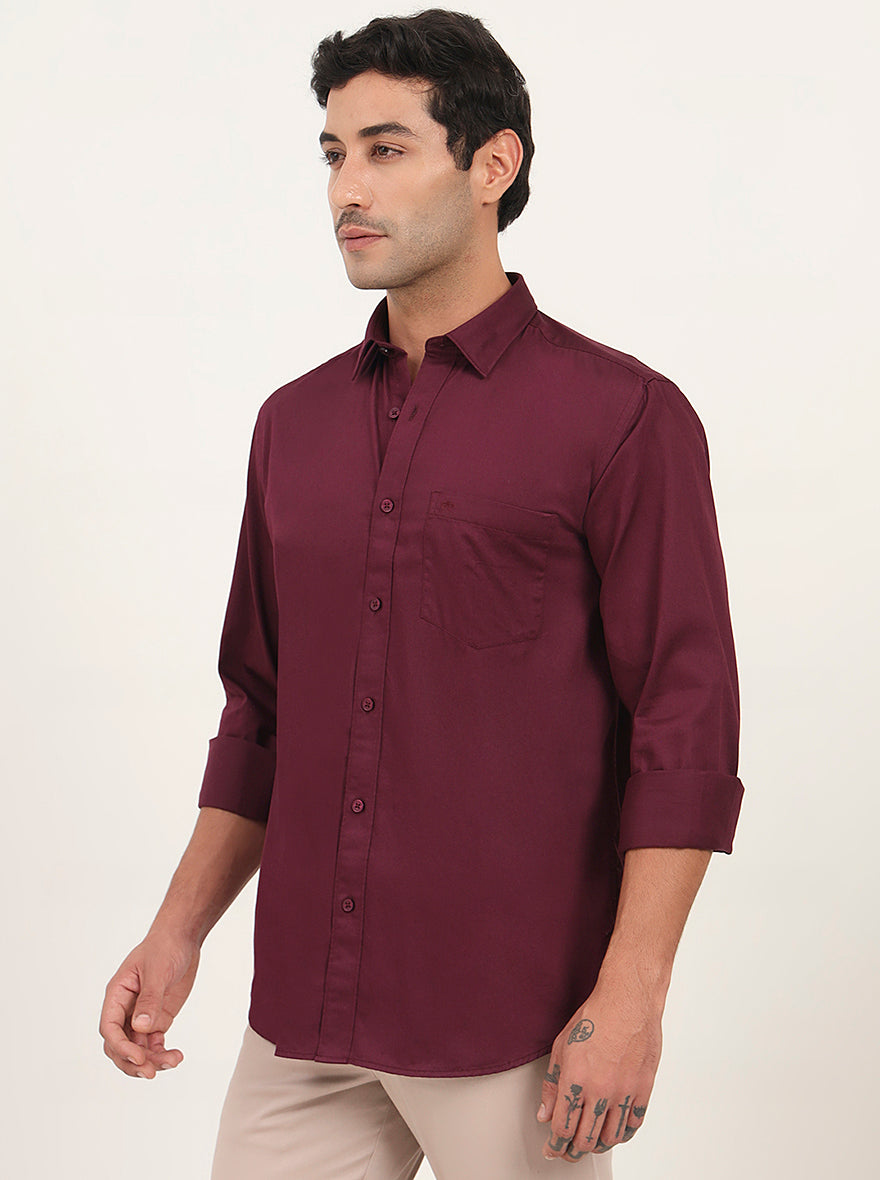 Wine Solid Slim Fit Semi Casual Shirt | JadeBlue
