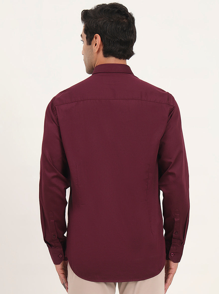 Wine Solid Slim Fit Semi Casual Shirt | JadeBlue