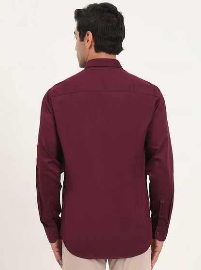 Wine Solid Slim Fit Semi Casual Shirt | JadeBlue