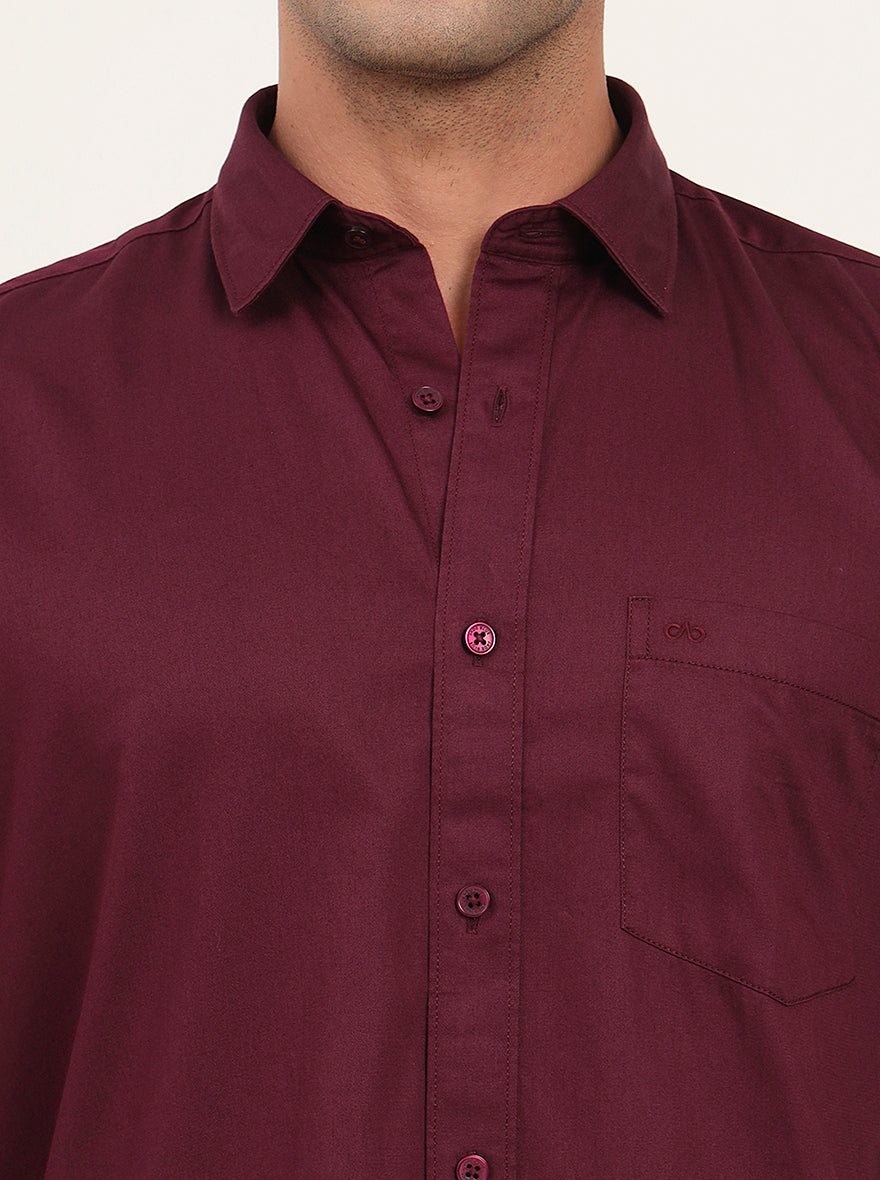 Wine Solid Slim Fit Semi Casual Shirt | JadeBlue