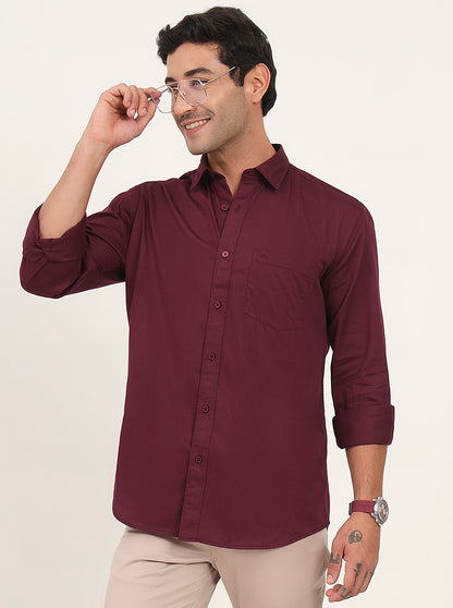 Wine Solid Slim Fit Semi Casual Shirt | JadeBlue