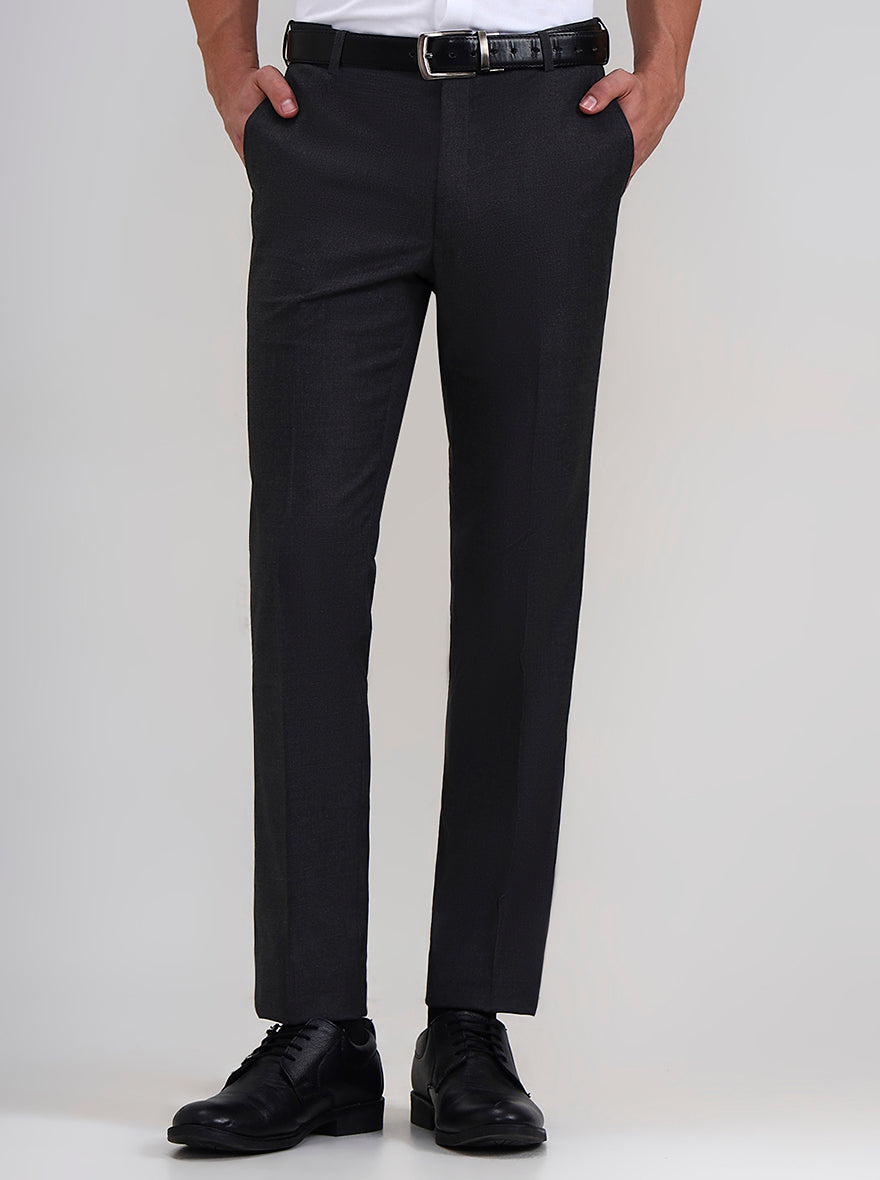 Charcoal Gray Solid Slim Fit Formal Trouser | Metal