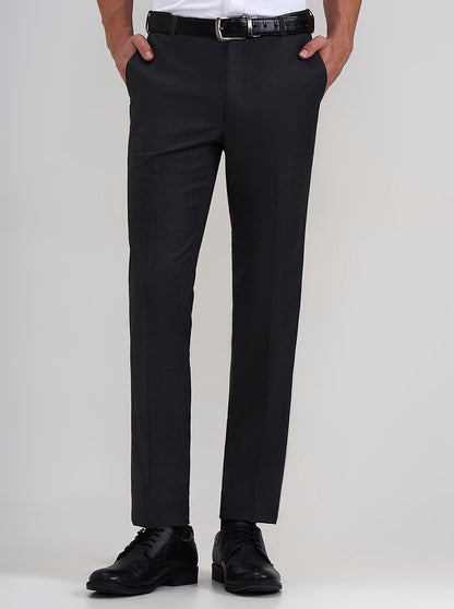 Charcoal Gray Solid Slim Fit Formal Trouser | Metal