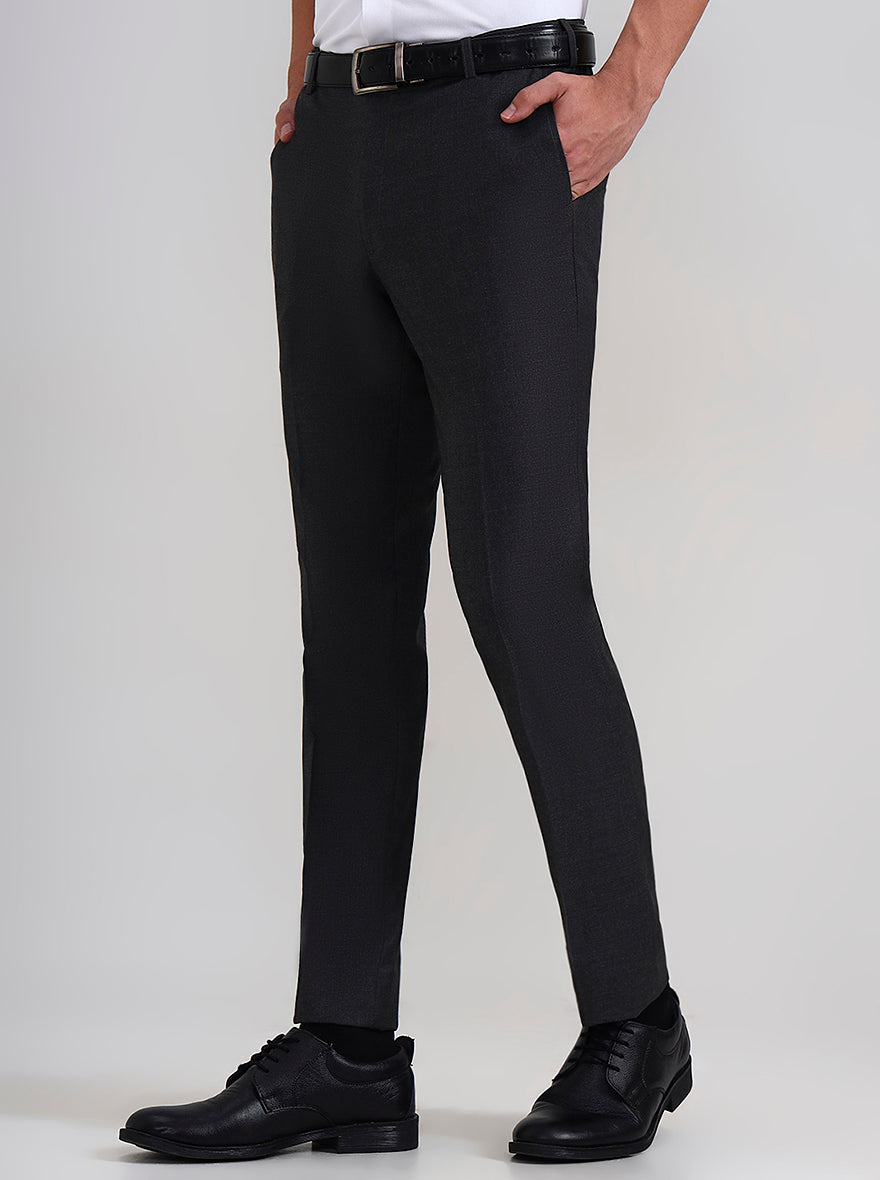 Charcoal Gray Solid Slim Fit Formal Trouser | Metal