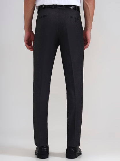 Charcoal Gray Solid Slim Fit Formal Trouser | Metal