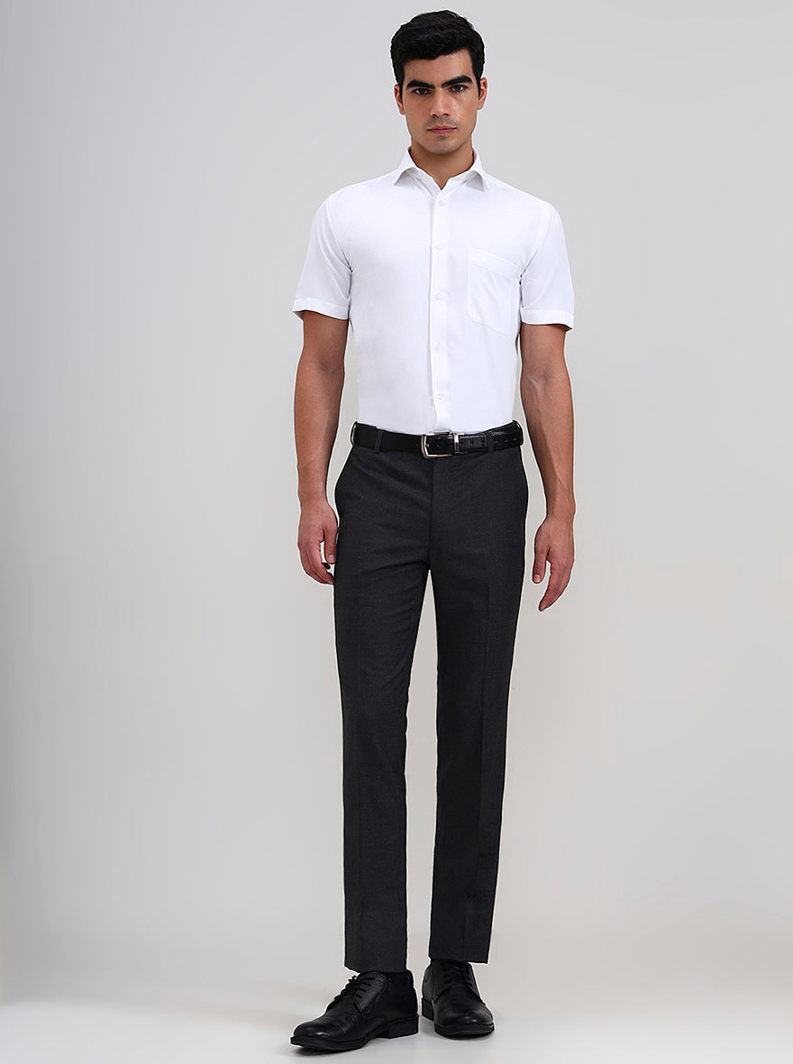 Charcoal Gray Solid Slim Fit Formal Trouser | Metal
