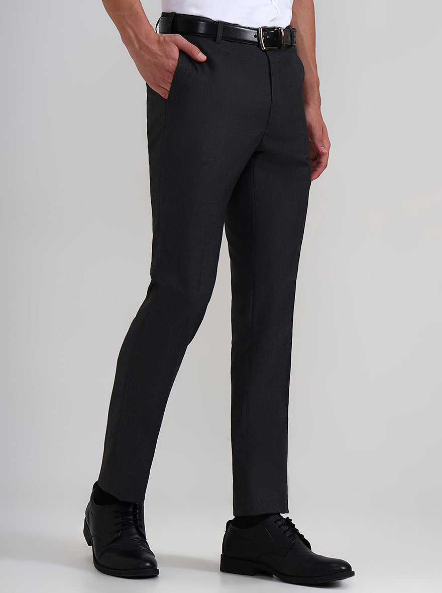 Charcoal Gray Solid Slim Fit Formal Trouser | Metal