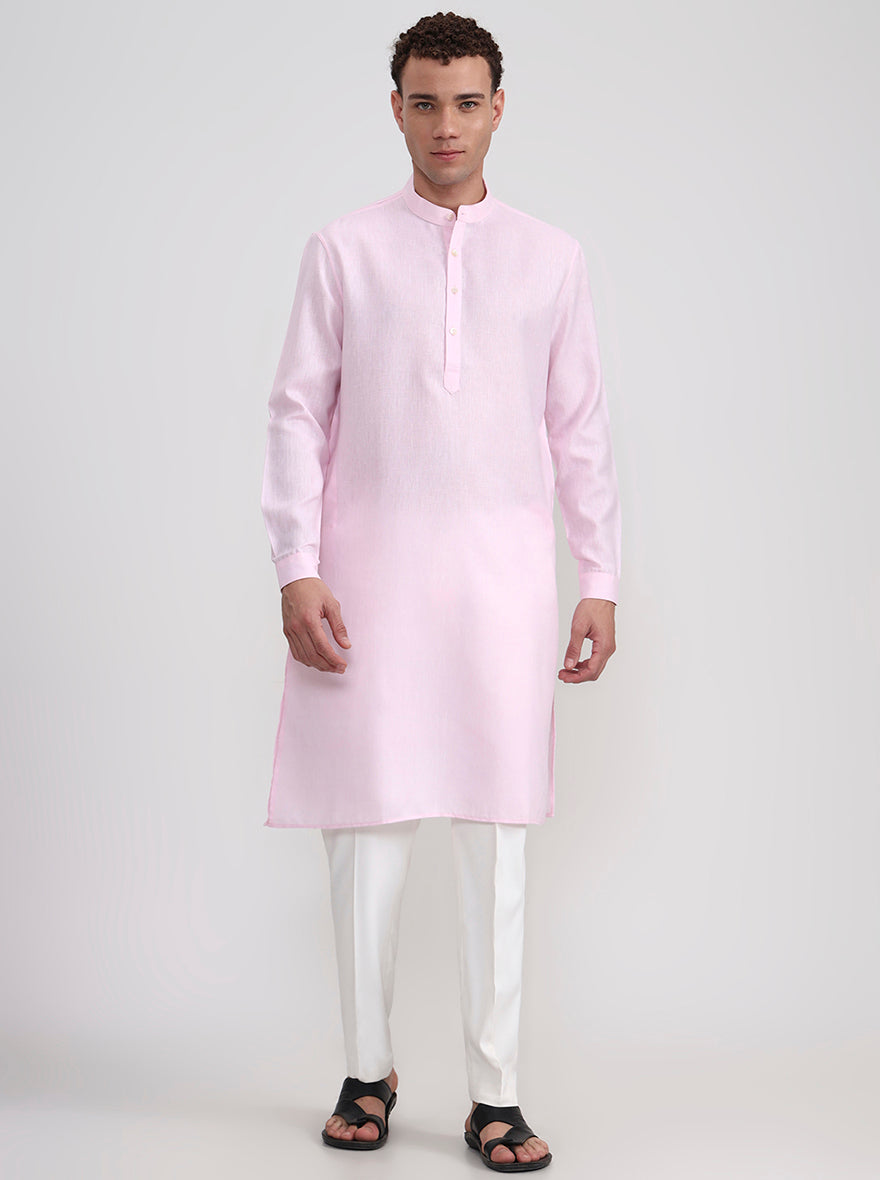 Pink Solid Regular Fit Modi Kurta | JadeBlue
