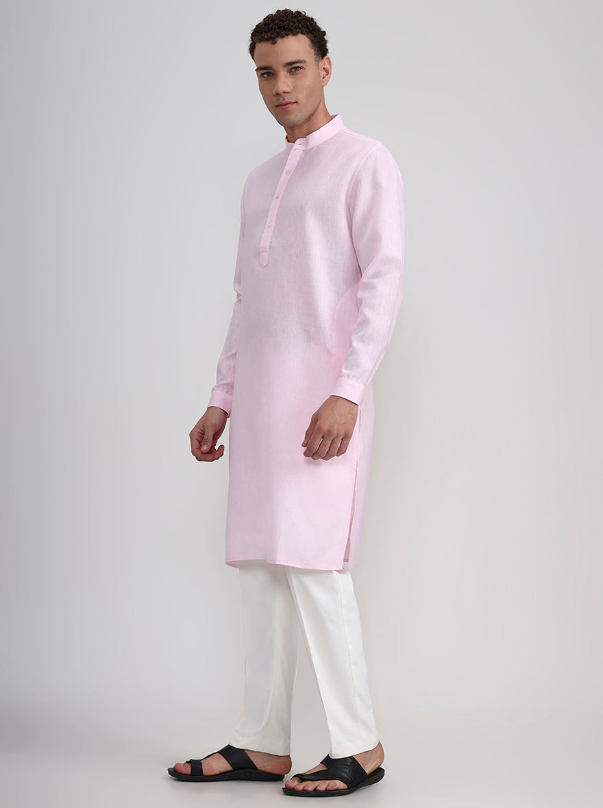 Pink Solid Regular Fit Modi Kurta | JadeBlue