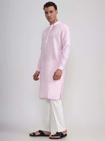 Pink Solid Regular Fit Modi Kurta | JadeBlue