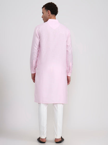 Pink Solid Regular Fit Modi Kurta | JadeBlue