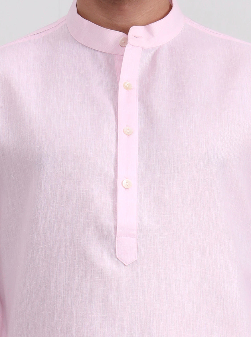 Pink Solid Regular Fit Modi Kurta | JadeBlue