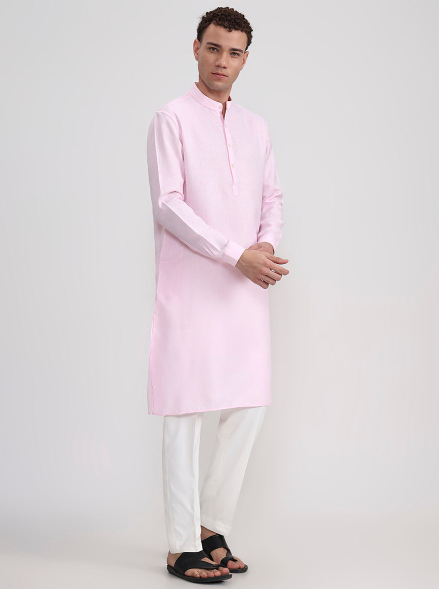 Pink Solid Regular Fit Modi Kurta | JadeBlue