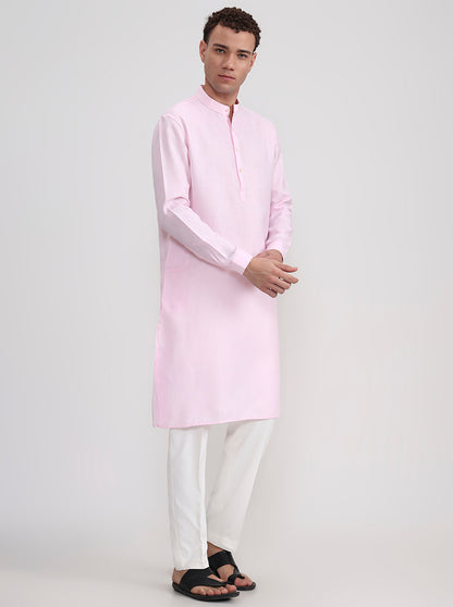 Pink Solid Regular Fit Modi Kurta | JadeBlue